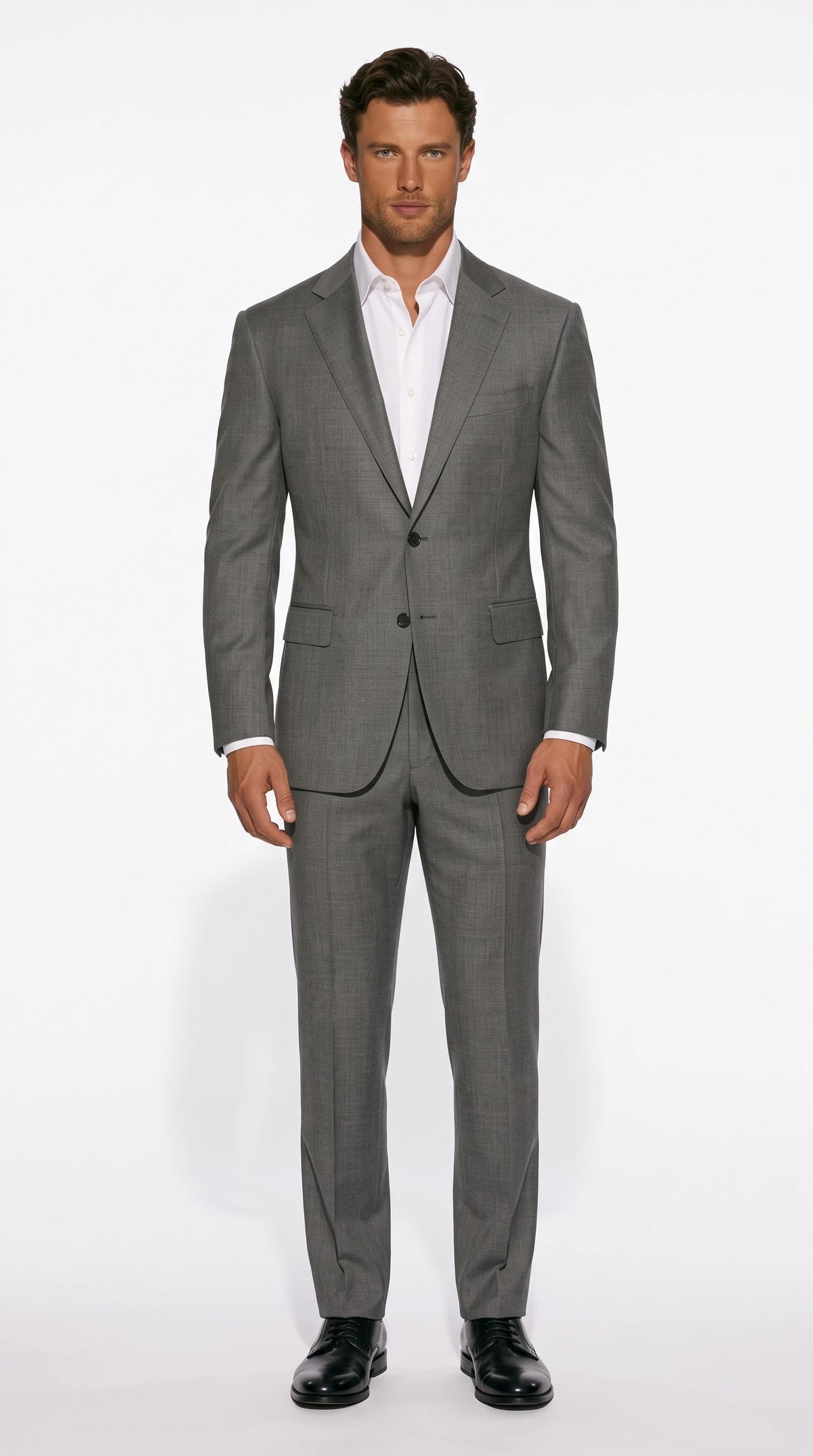 Christopher Noir Boxy Suit in mid grey with a straight-cut jacket body and reduced waist suppression