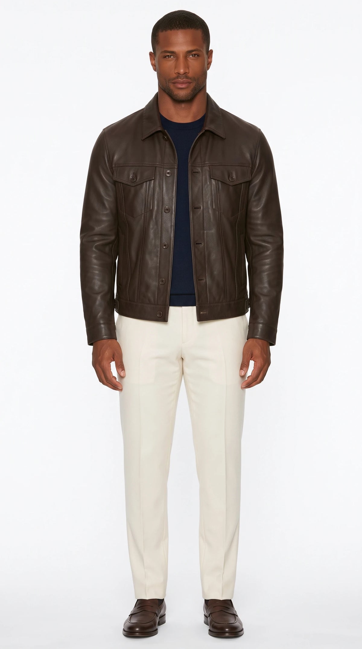The Noir Clerkenwell dark brown leather trucker jacket by Christopher Noir