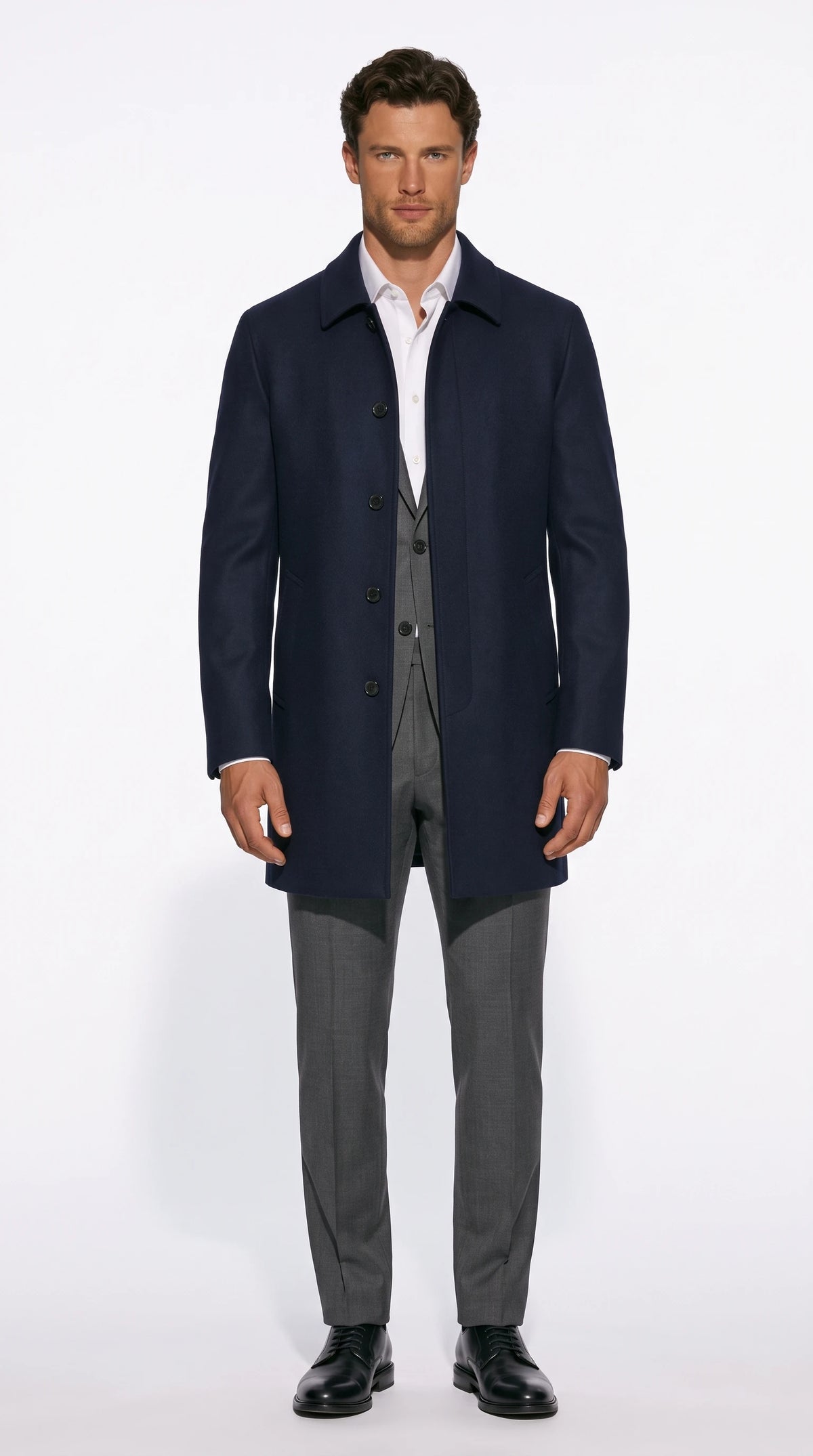 The Noir Fitzrovia navy car coat by Christopher Noir