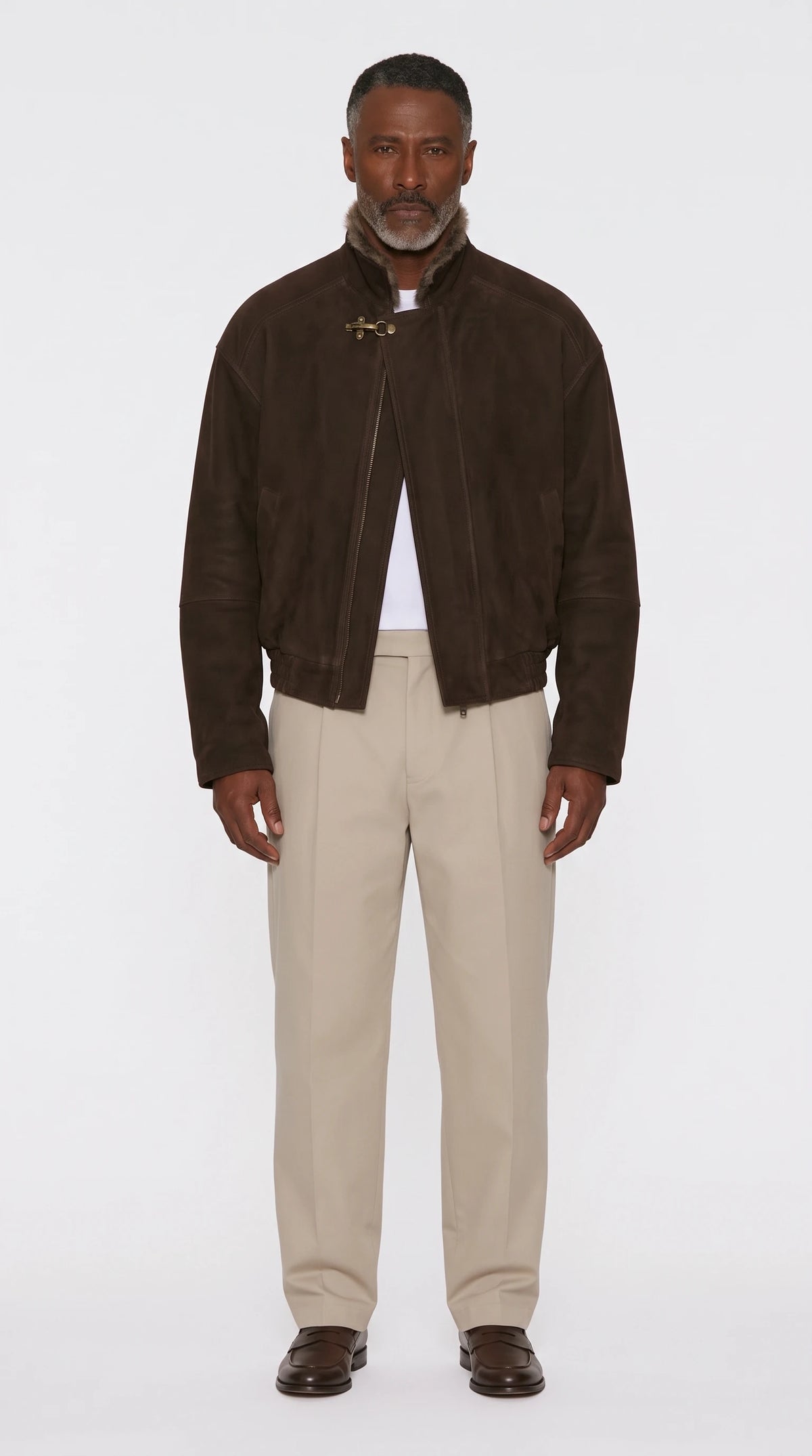 The Noir Fal dark brown suede asymmetric jacket by Christopher Noir