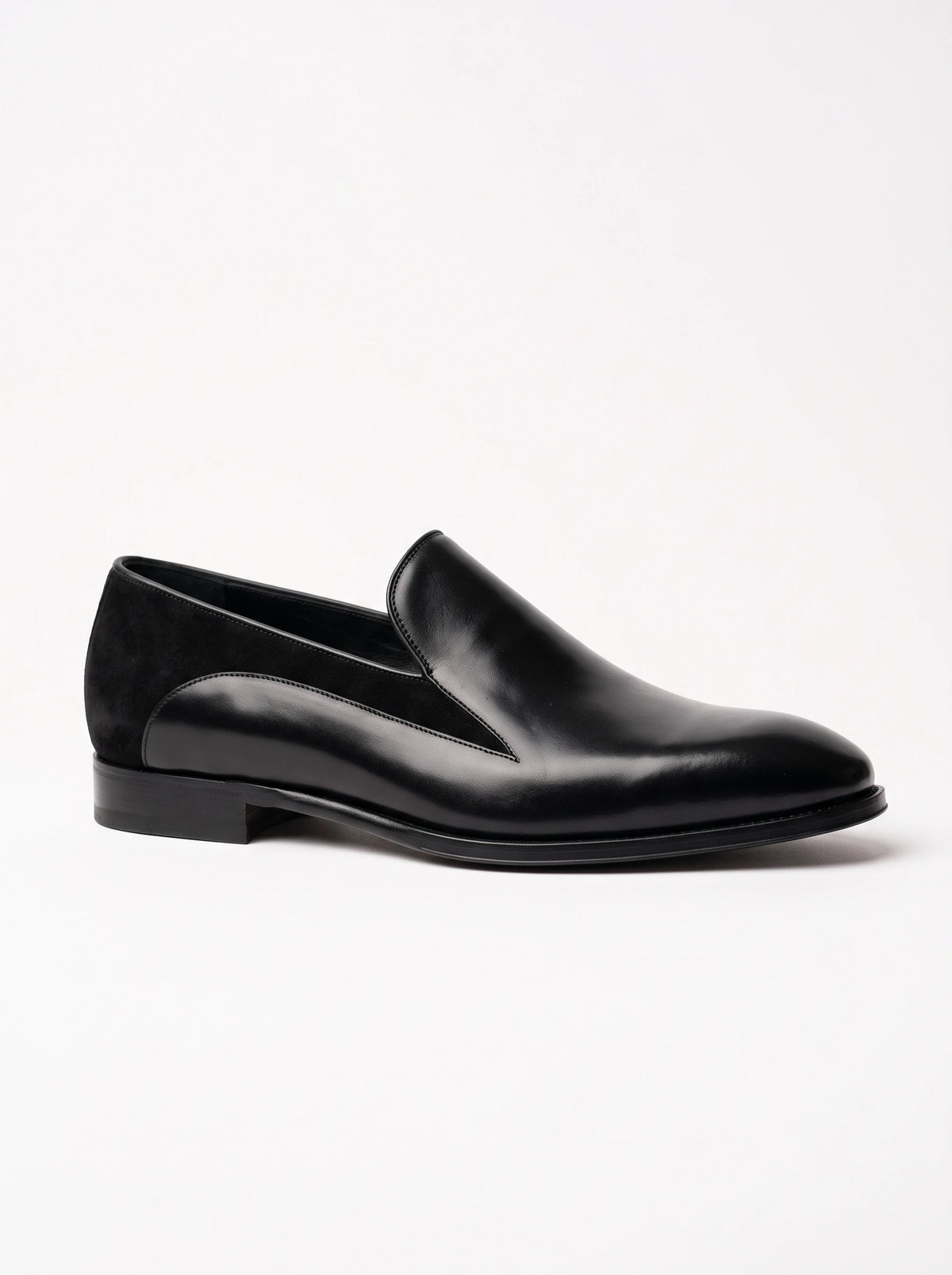 The Noir Windermere black calf and suede Venetian loafer by Christopher Noir