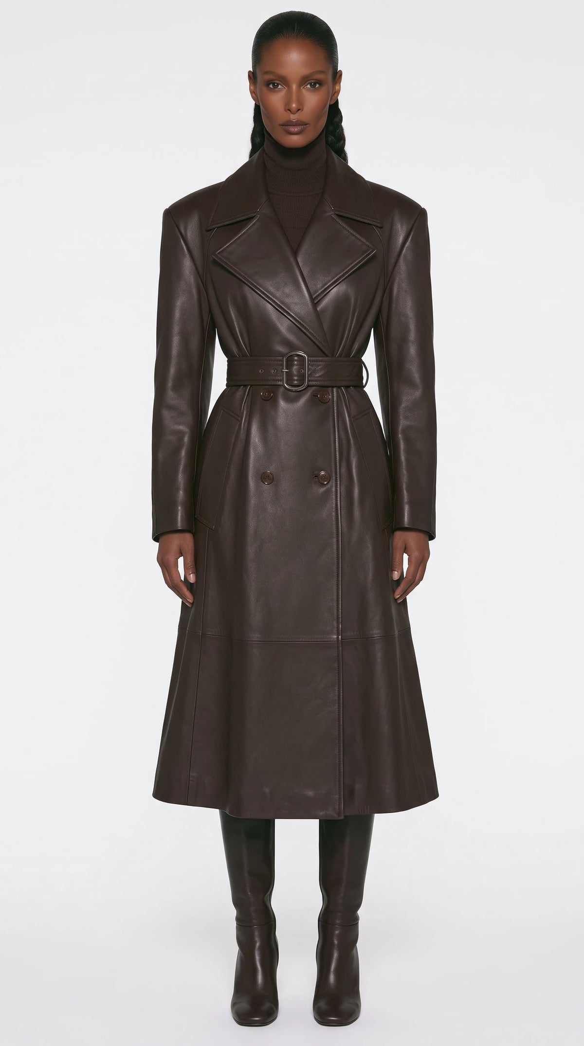 The Noir Longleat espresso leather trench coat by Christopher Noir