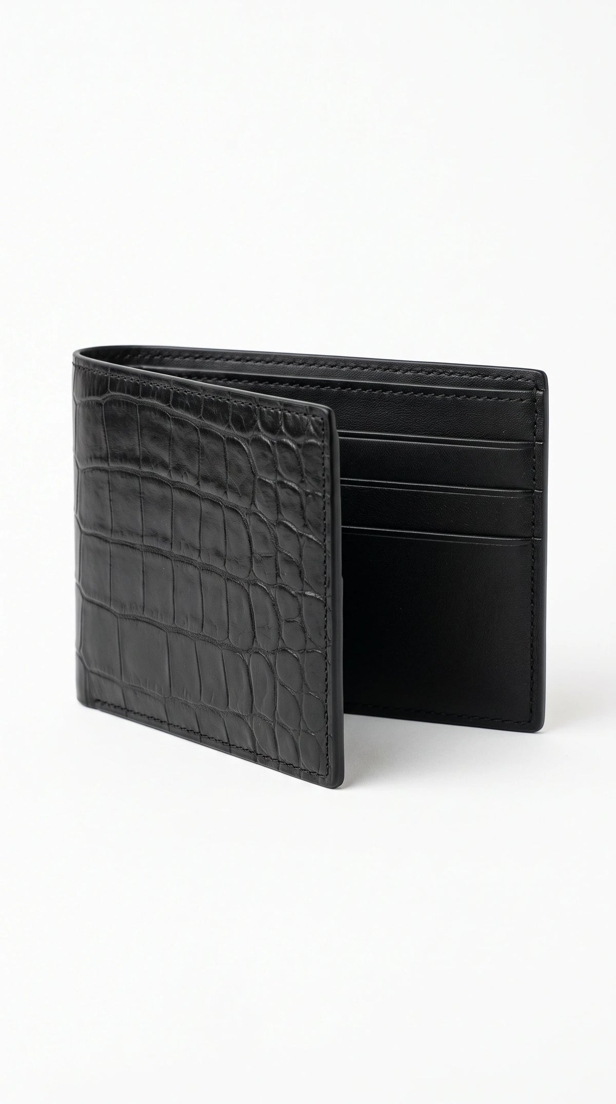 Men's black croc-embossed leather bifold wallet – The Noir Alnwick by Christopher Noir