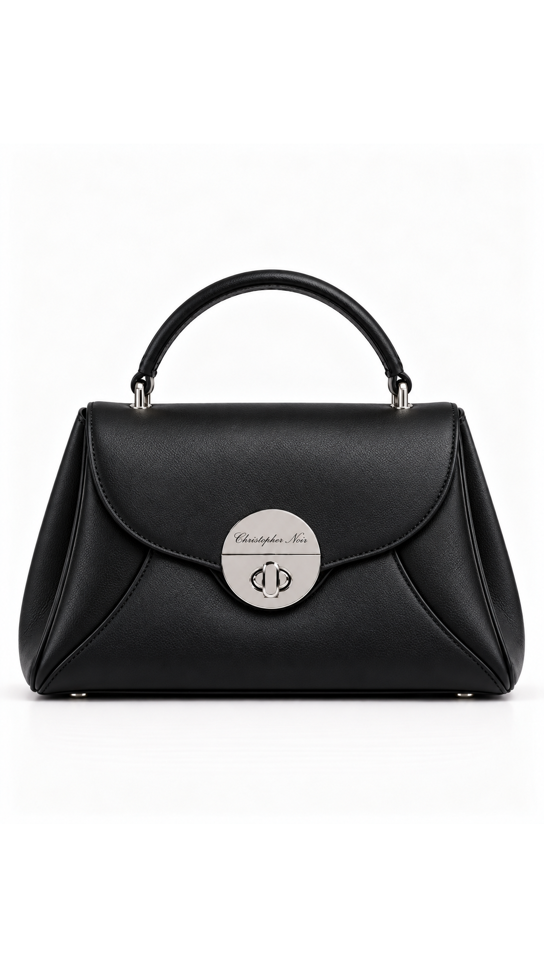 The Noir Wetherby — Black Petal-Flap Top-Handle Handbag