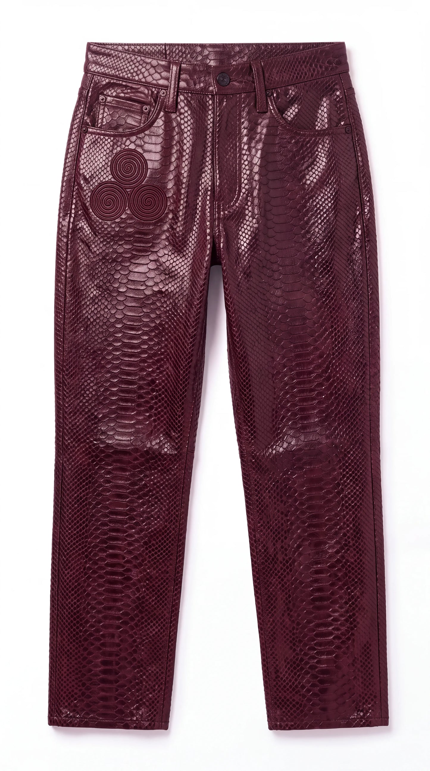 The Noir Serpent Matte — Python-Embossed Leather Straight-Leg Jeans