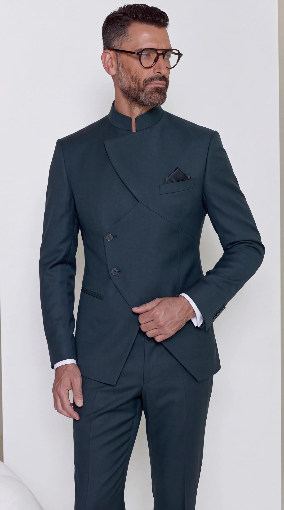 The Noir Asymmetra Suit — Asymmetric Mandarin Collar Suit — view 4