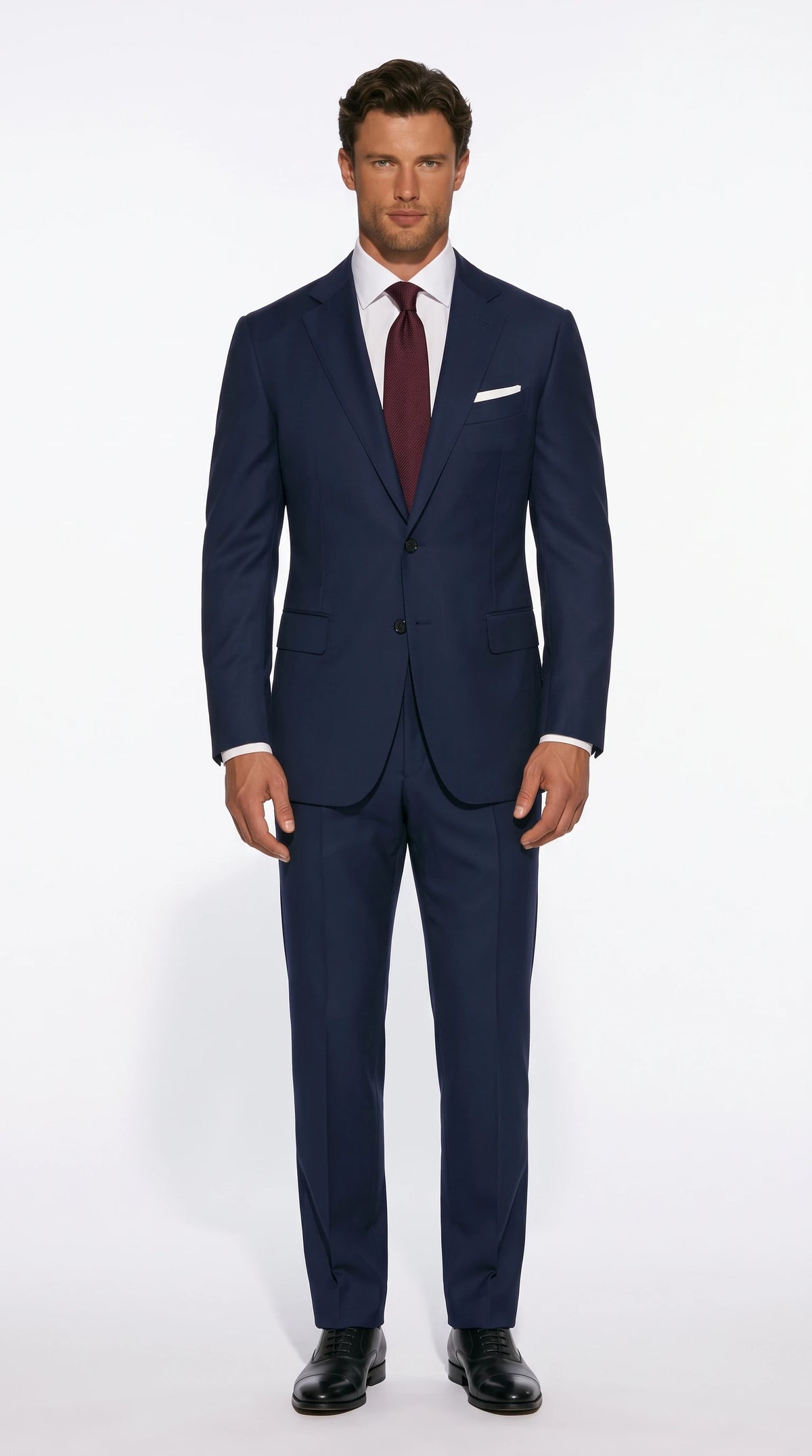 Christopher Noir classic single-breasted two-button suit in navy with notch lapels and flat-front trousers