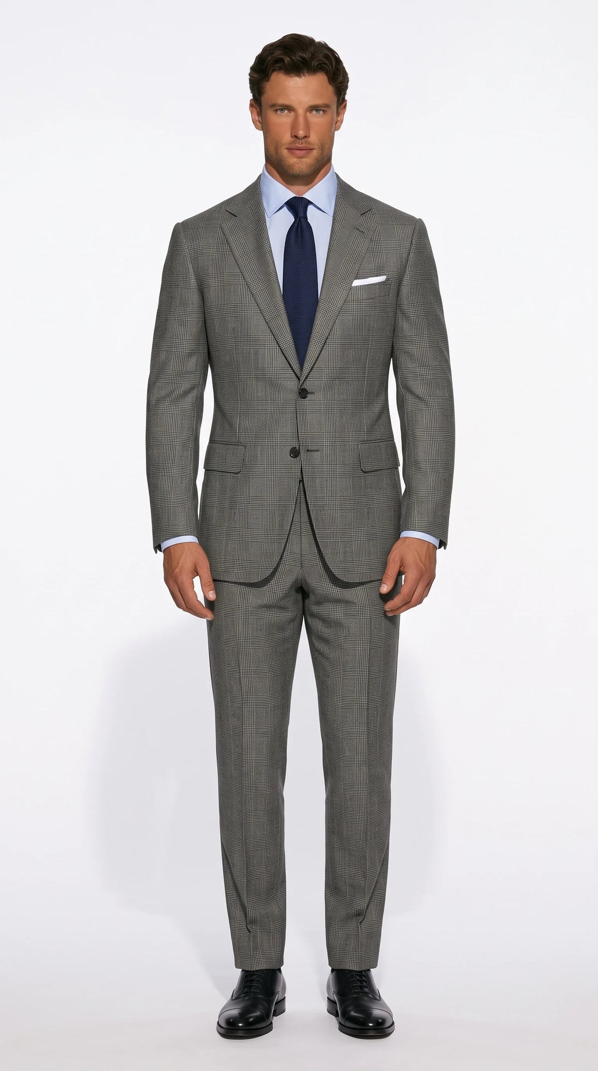 Christopher Noir Prince of Wales check suit in grey with glen check pattern