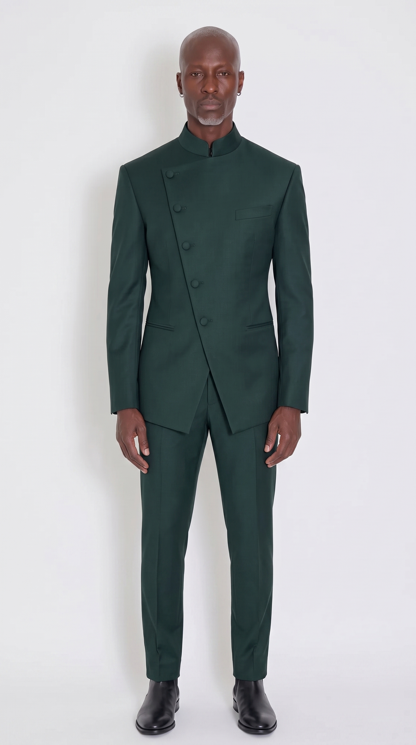 The Noir Imperium Suit — bottle green bandhgala diagonal-wrap suit