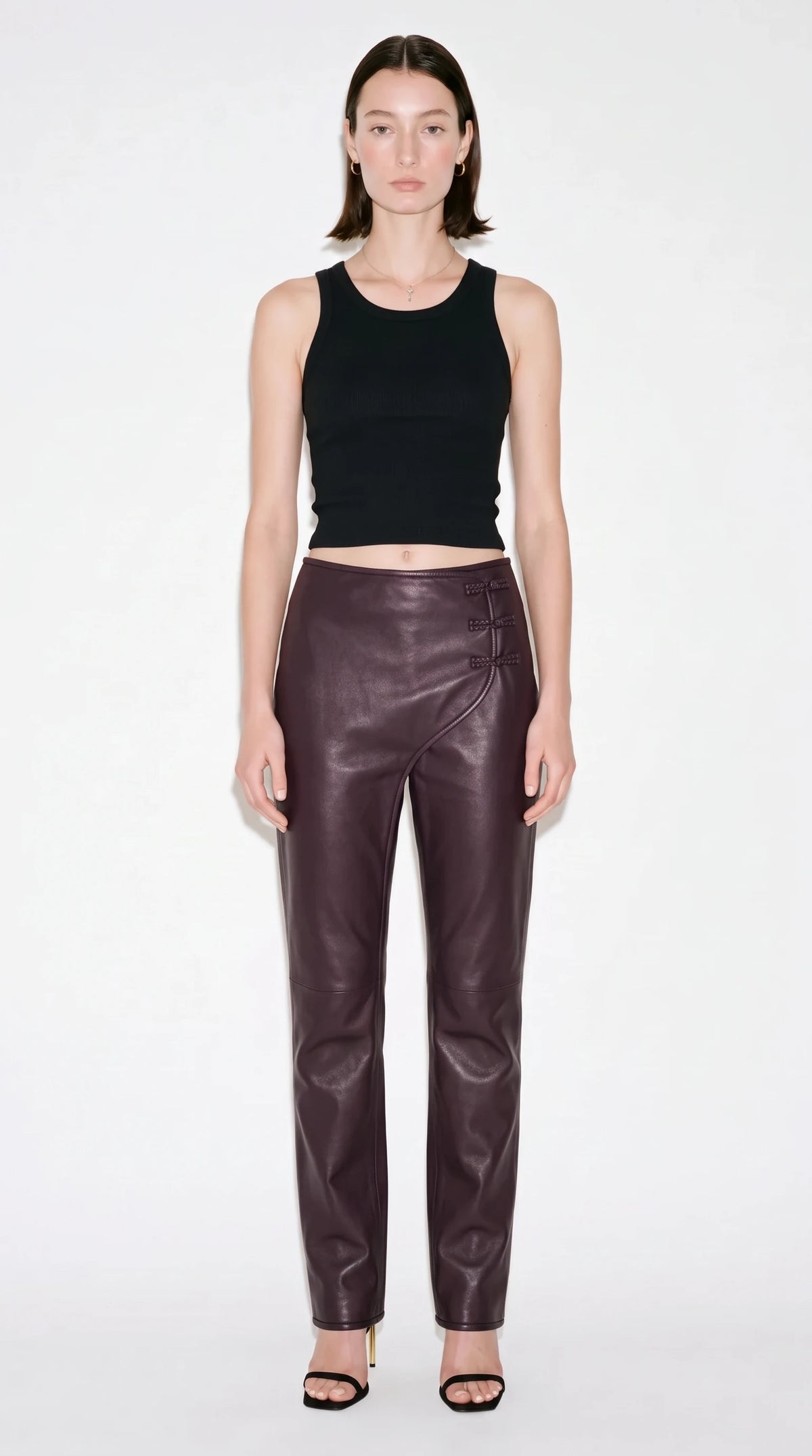 The Noir Cordon braided-fastening leather trousers in oxblood burgundy - CNOIR