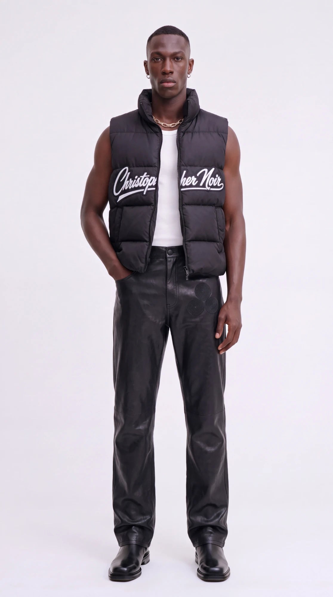 The Noir Iona black signature puffer gilet by Christopher Noir