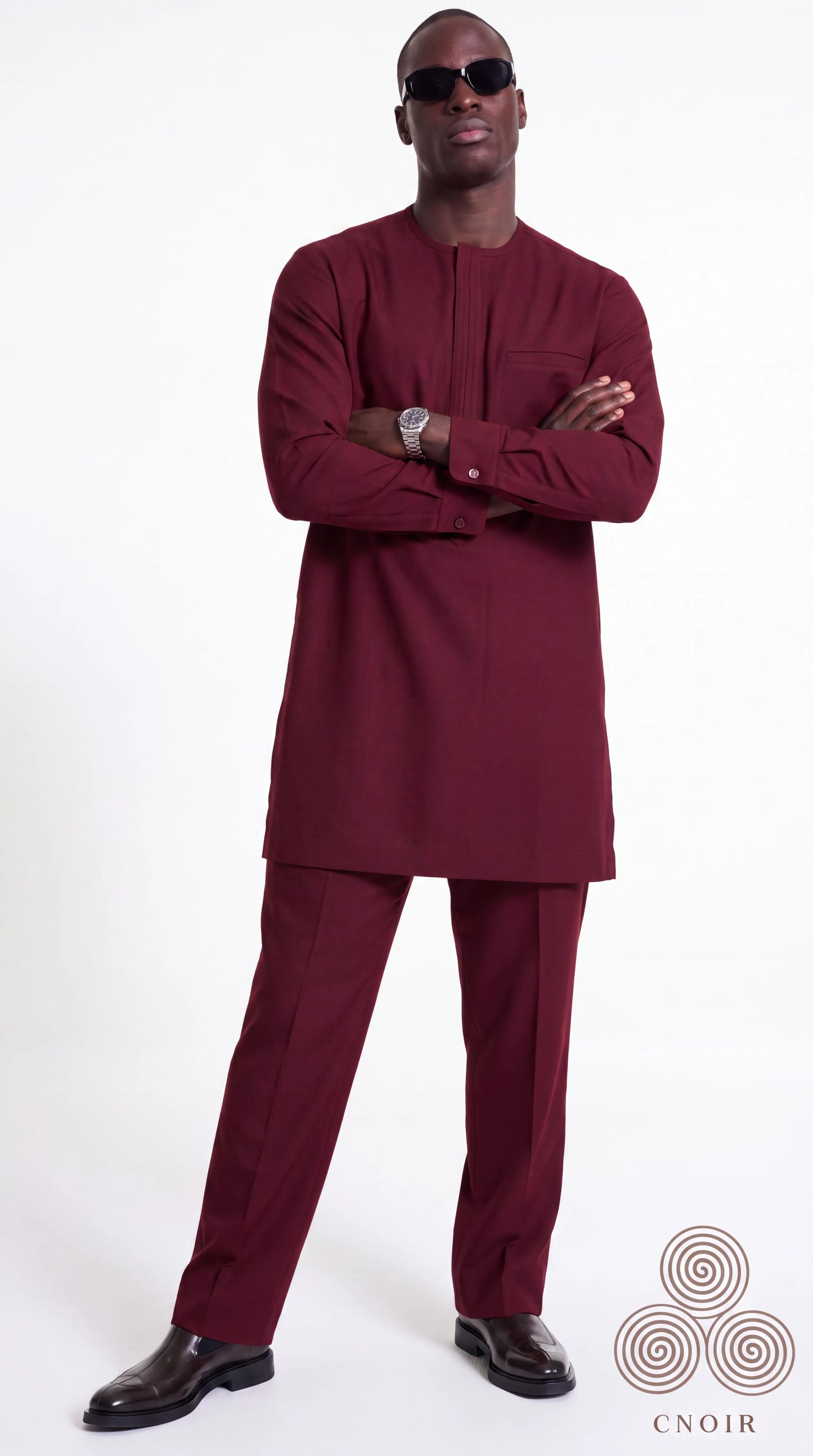 Burgundy Pleat-Front Minimal Kaftan