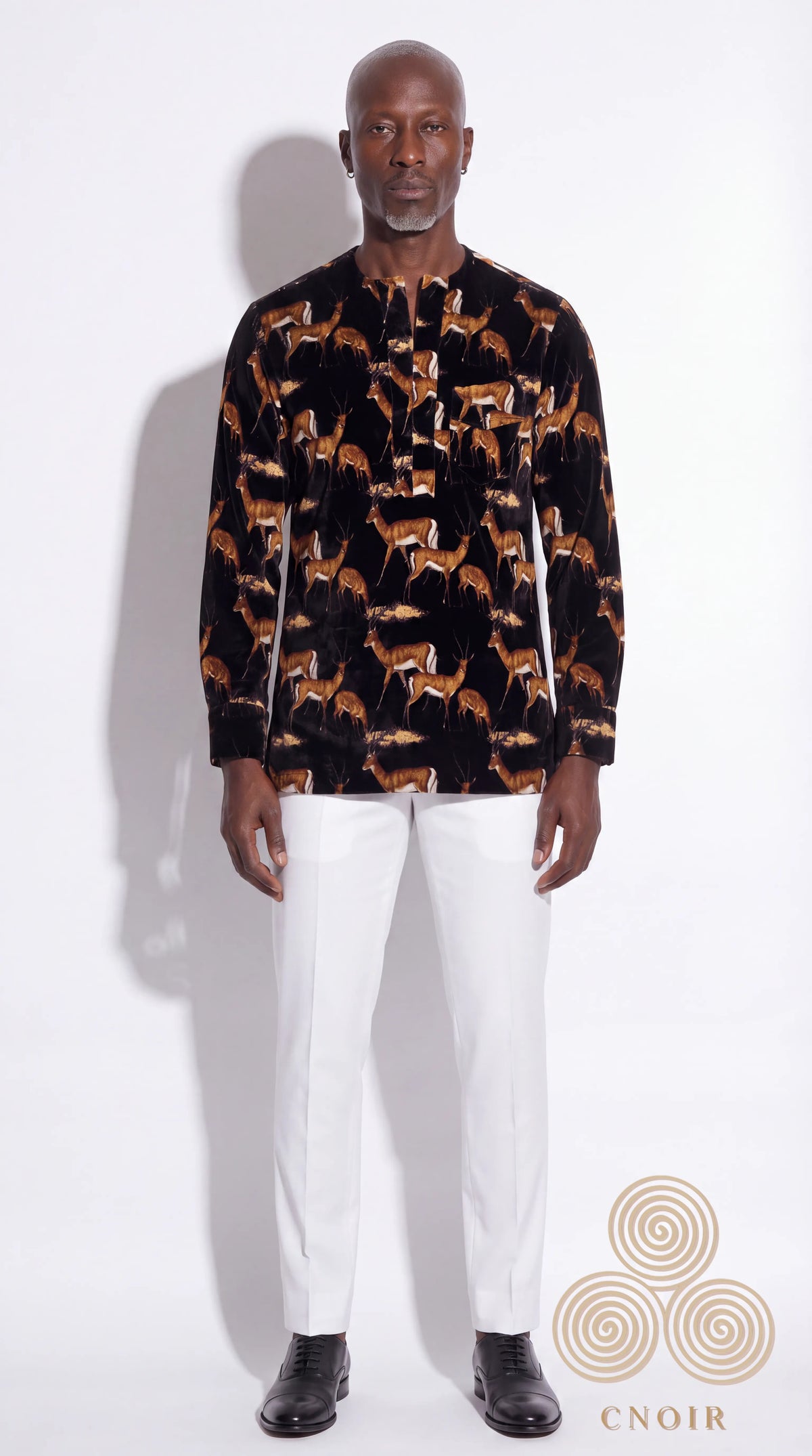 Velvet Isi Agu Shirt — Antelope Print (Black)