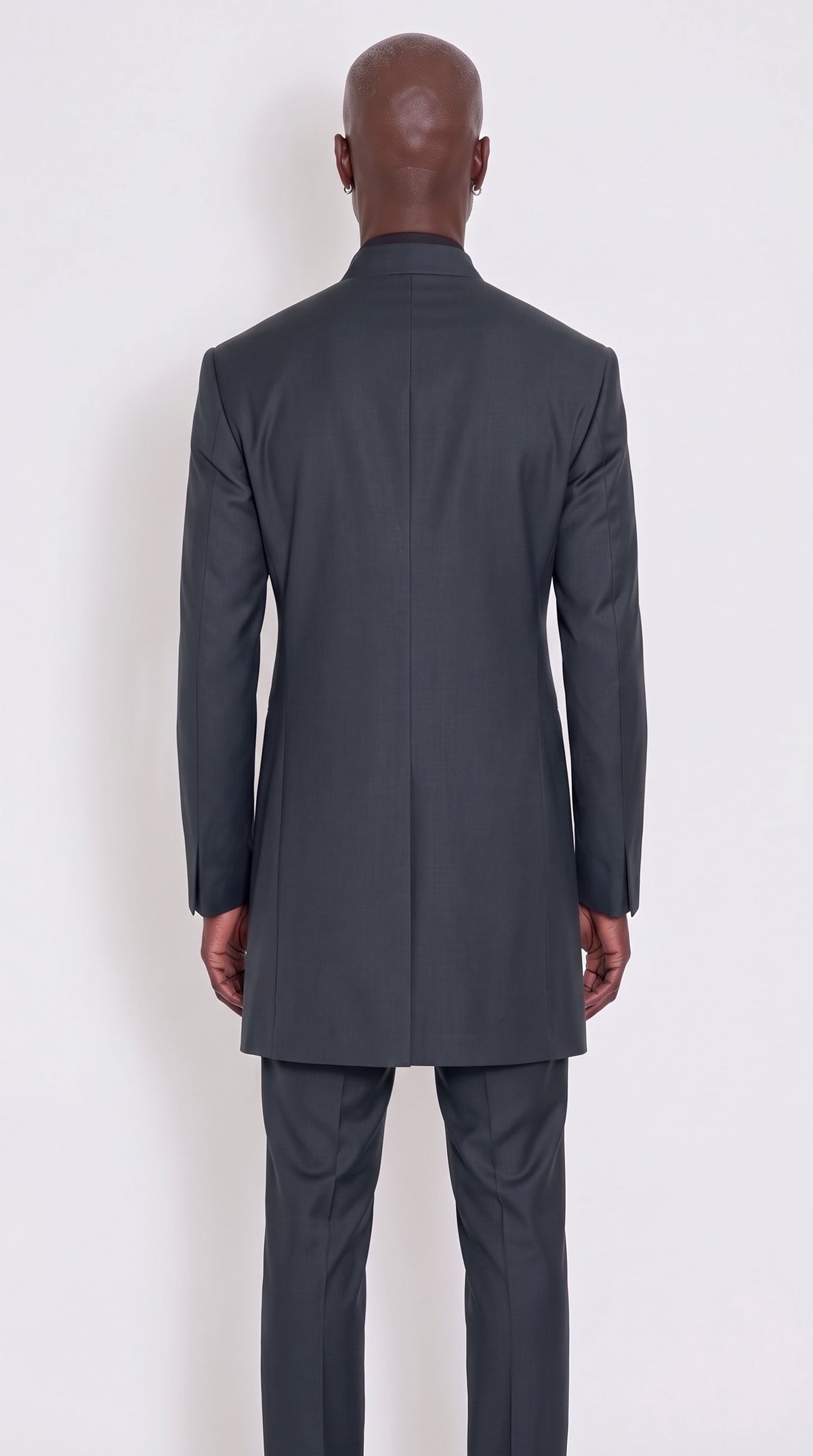 The Noir Verdant Regent Suit — Green Mandarin Collar Suit – back view, Christopher Noir
