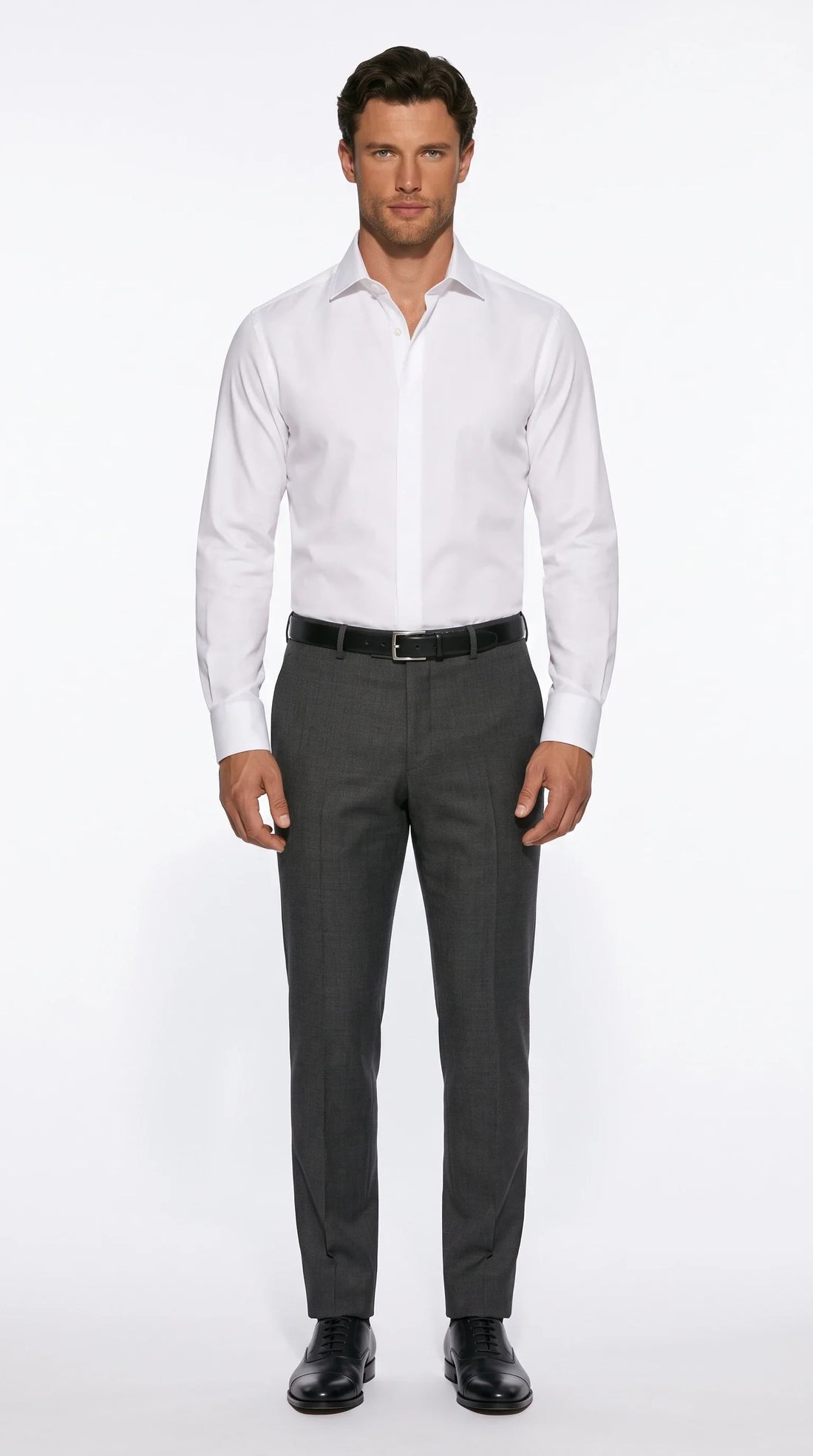 The Noir Jermyn white Giza cotton shirt with semi-spread collar and concealed placket