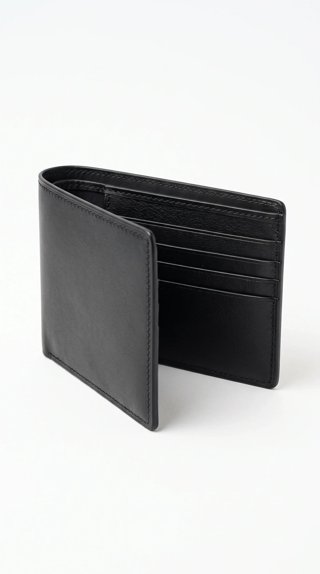 The Noir Thirsk black leather bifold wallet with tonal edge stitching