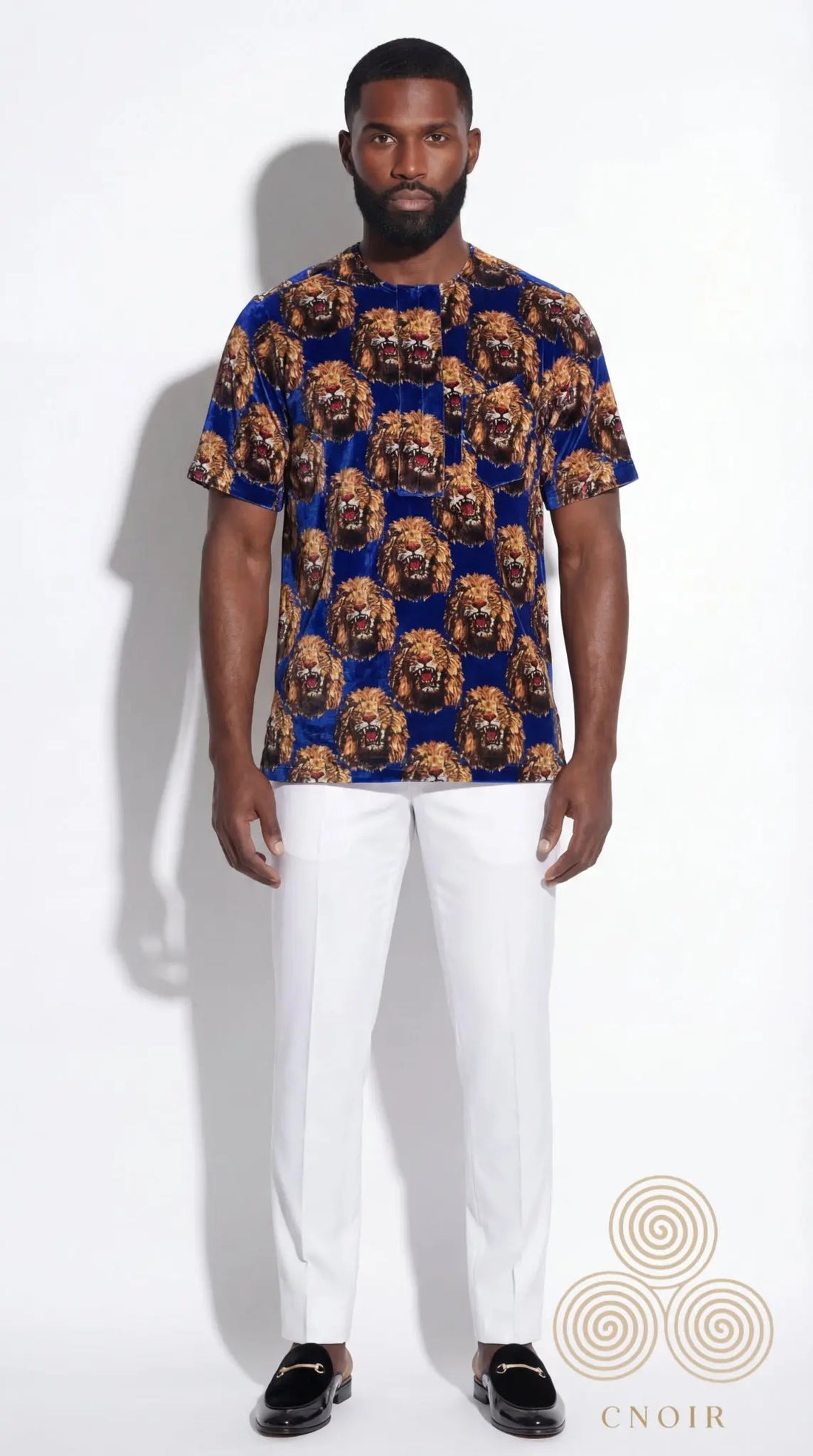 Classic Isi Agu Shirt in cotton with all-over lion-head pattern