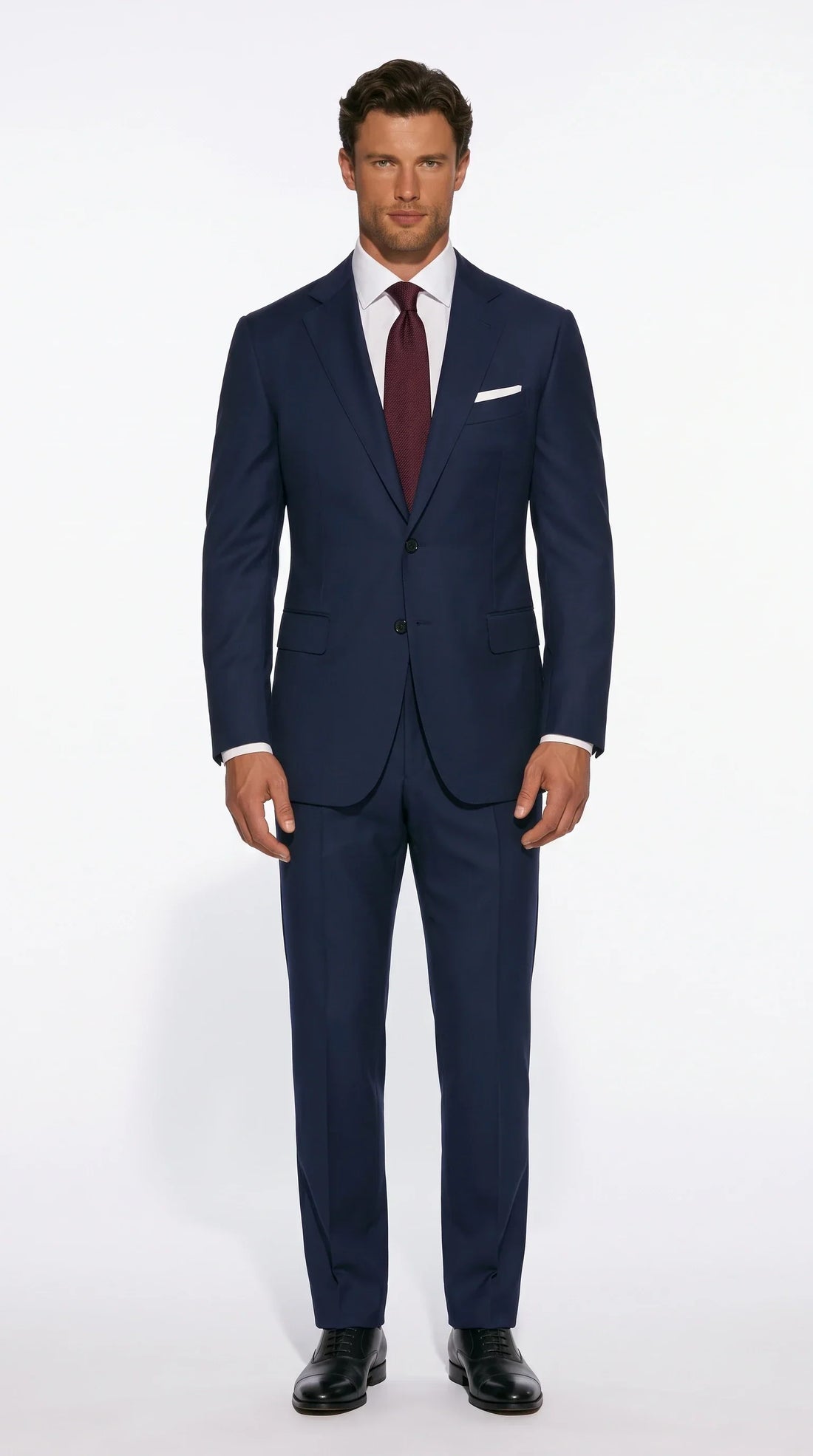 Christopher Noir Classic Two-Button Suit in navy, single-breasted with notch lapels and flat-front trousers