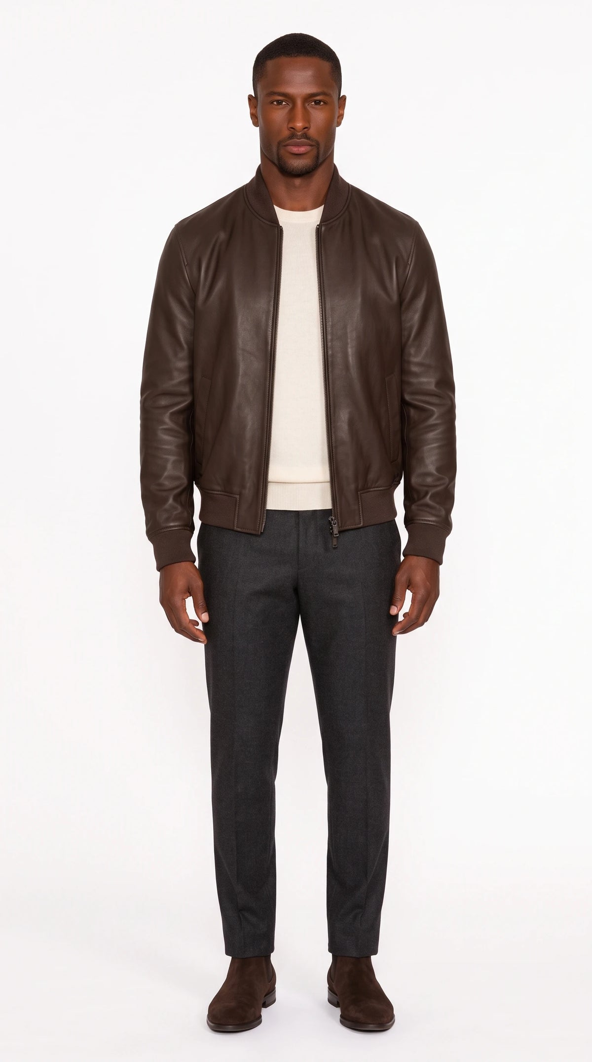 The Noir Mayfair espresso leather bomber jacket by Christopher Noir