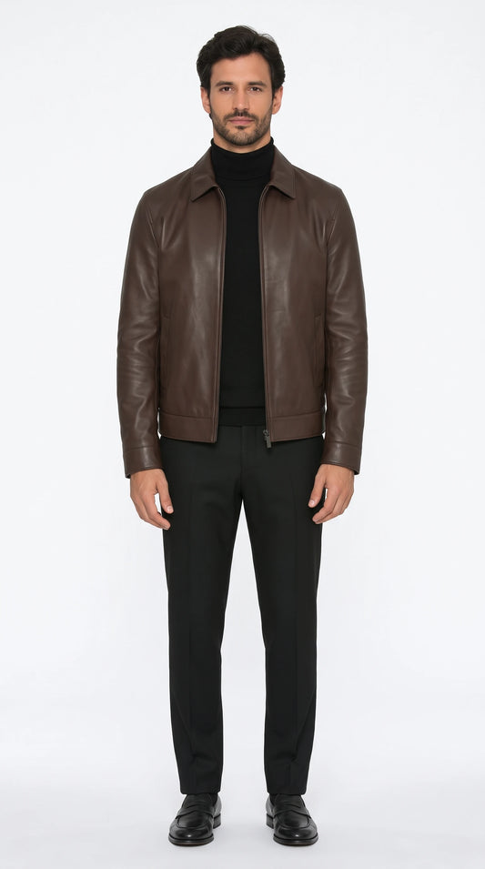 The Noir Belgravia chocolate leather blouson by Christopher Noir