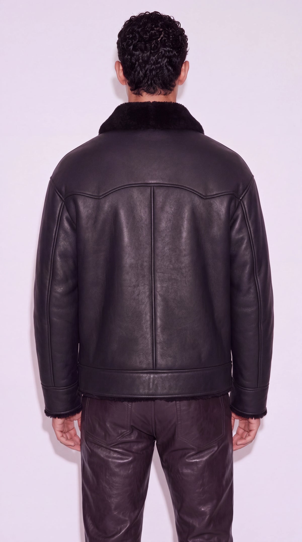 The Noir Aldgate black nappa shearling aviator jacket by Christopher Noir, back view