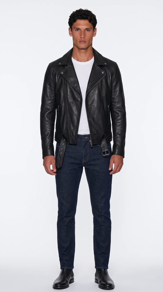 The Noir Soho black leather biker jacket by Christopher Noir