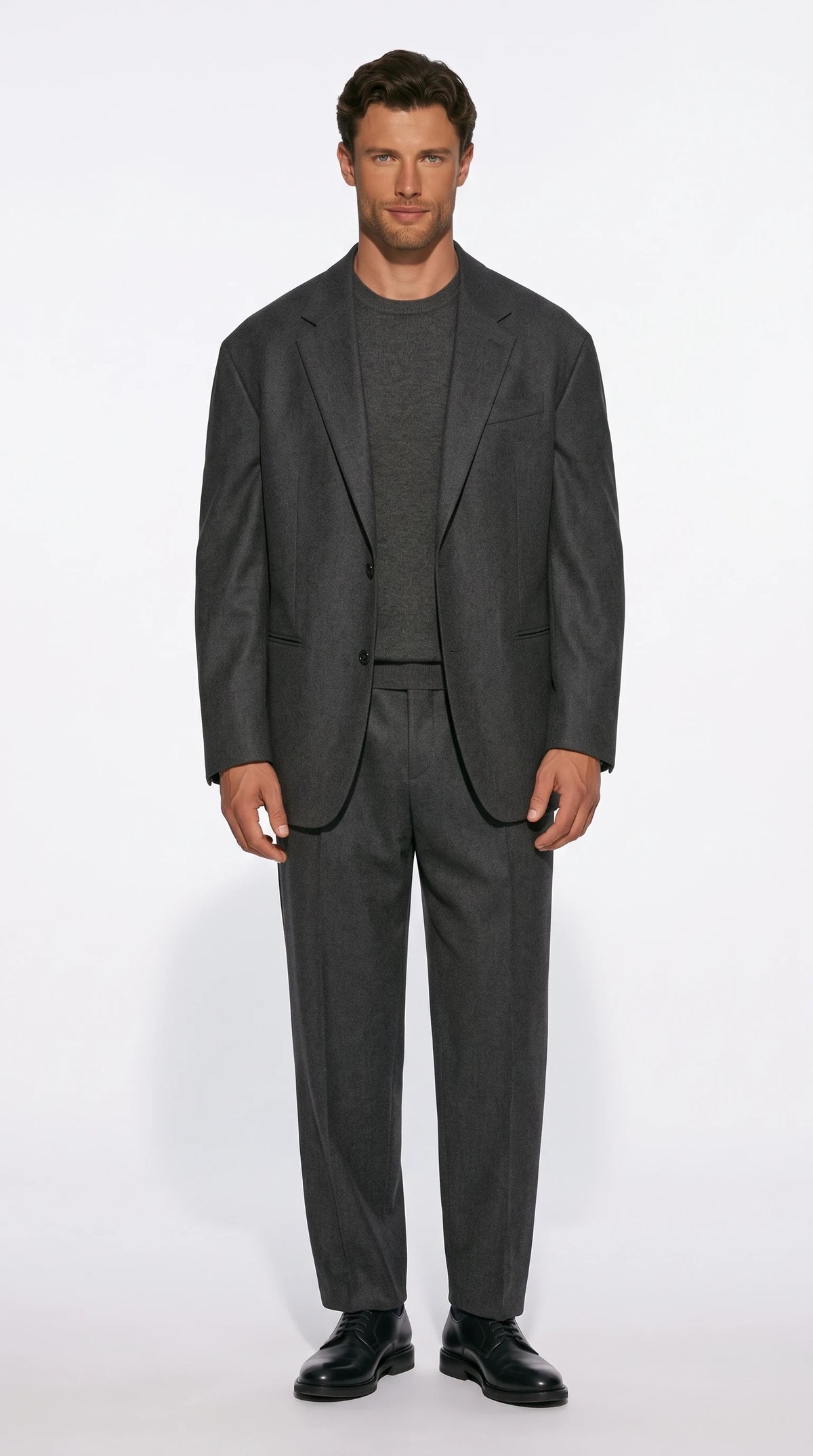 Christopher Noir Oversized Suit in charcoal grey with increased jacket volume and wide trousers