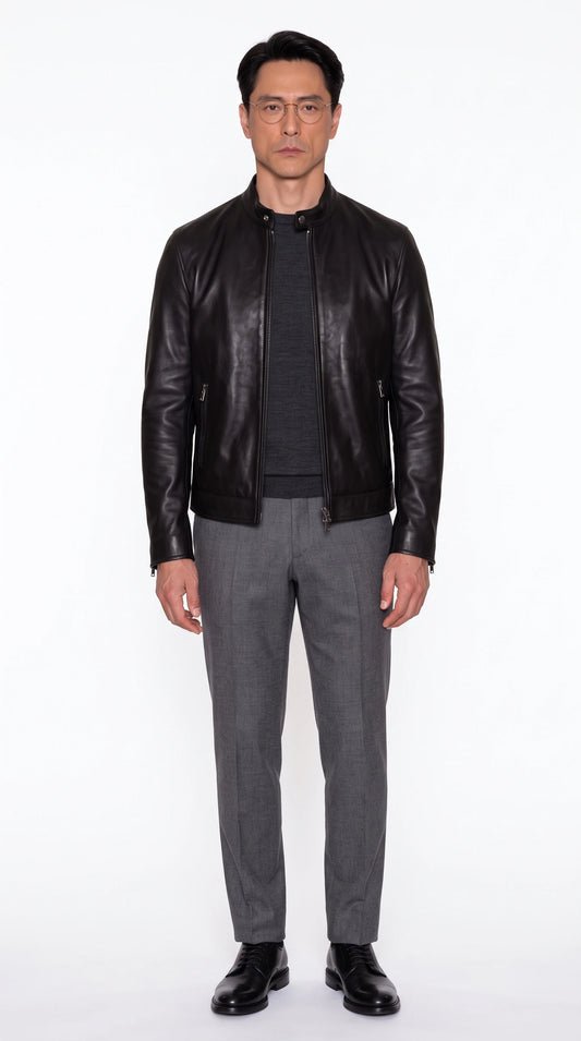 The Noir Holborn black leather café racer jacket by Christopher Noir