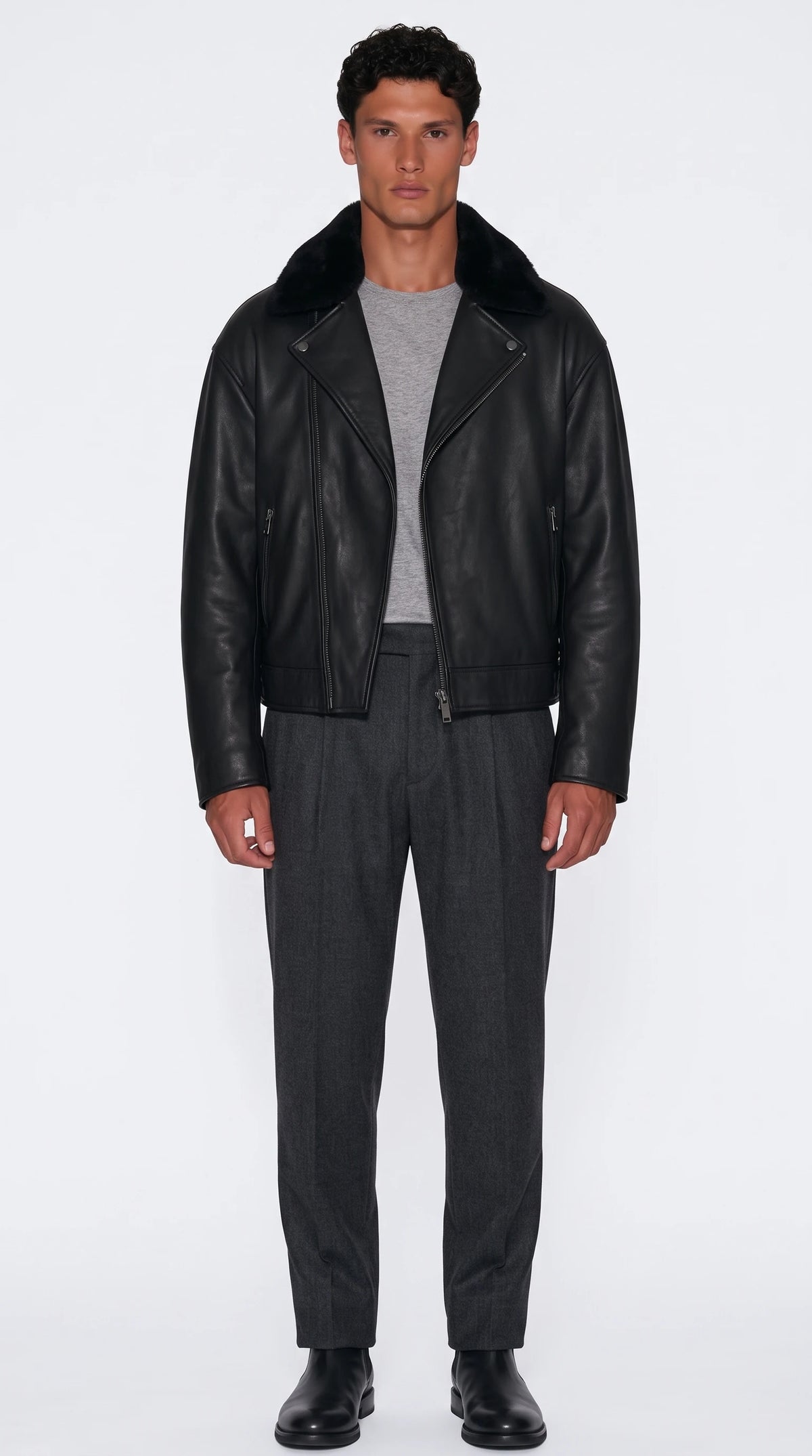 The Noir Wye black lambskin leather biker jacket by Christopher Noir