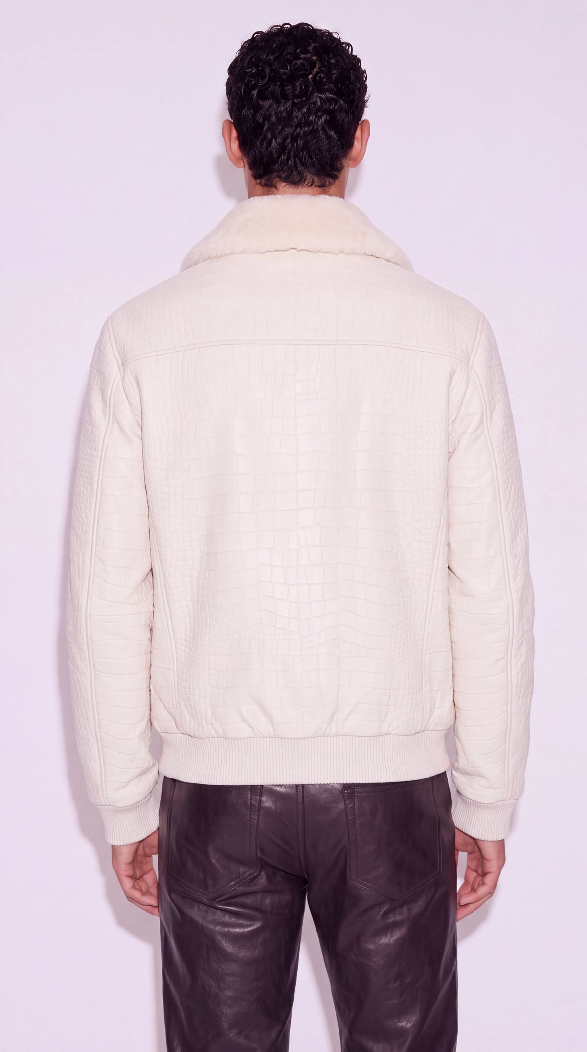 The Noir St James's ivory croc-embossed leather bomber jacket by Christopher Noir, back view