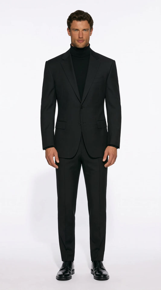 Christopher Noir Extended-Shoulder Suit in black with a widened, structured shoulder line