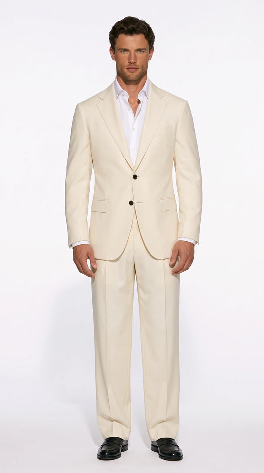 Christopher Noir Wide-Leg Tailored Suit in cream with a full, clean-hanging trouser