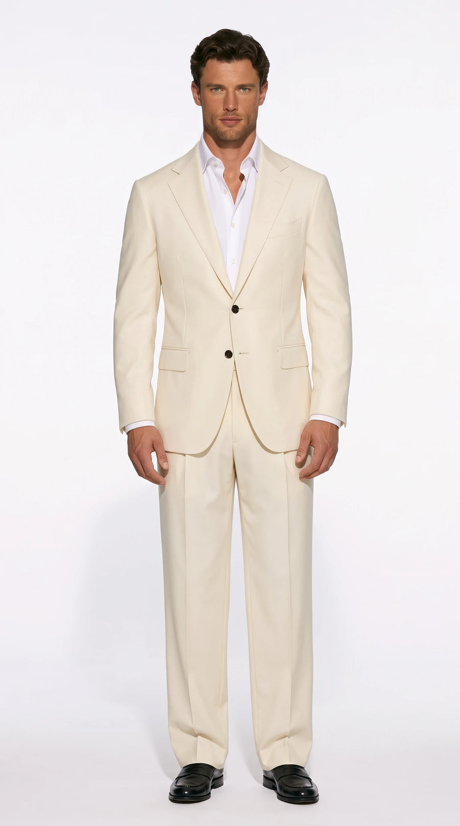 Christopher Noir Wide-Leg Tailored Suit in cream with a full, clean-hanging trouser