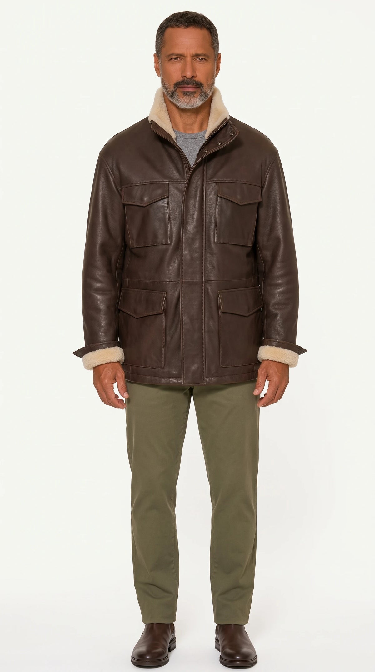 The Noir Ouse espresso cowhide leather field jacket by Christopher Noir