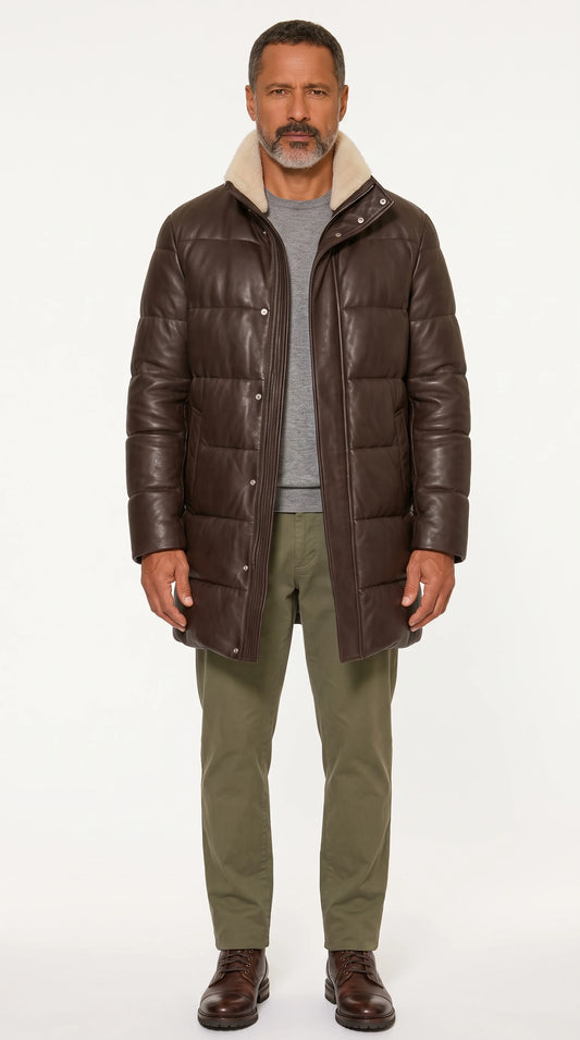 The Noir Assynt espresso long puffer coat by Christopher Noir