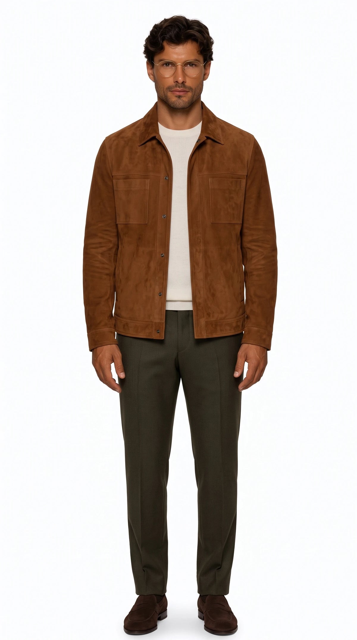 The Noir Chelsea tobacco suede shirt jacket by Christopher Noir