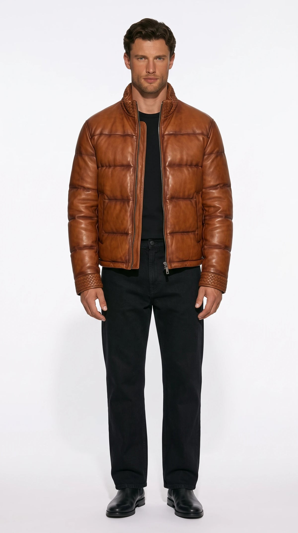 The Noir Kintail cognac puffer jacket by Christopher Noir