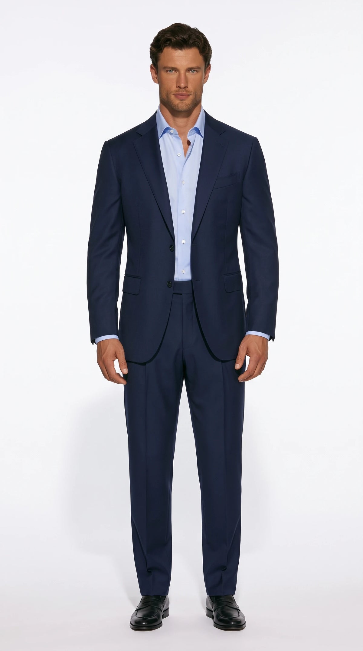 Christopher Noir Pleated Trouser Suit in navy with front-pleated tailored trousers