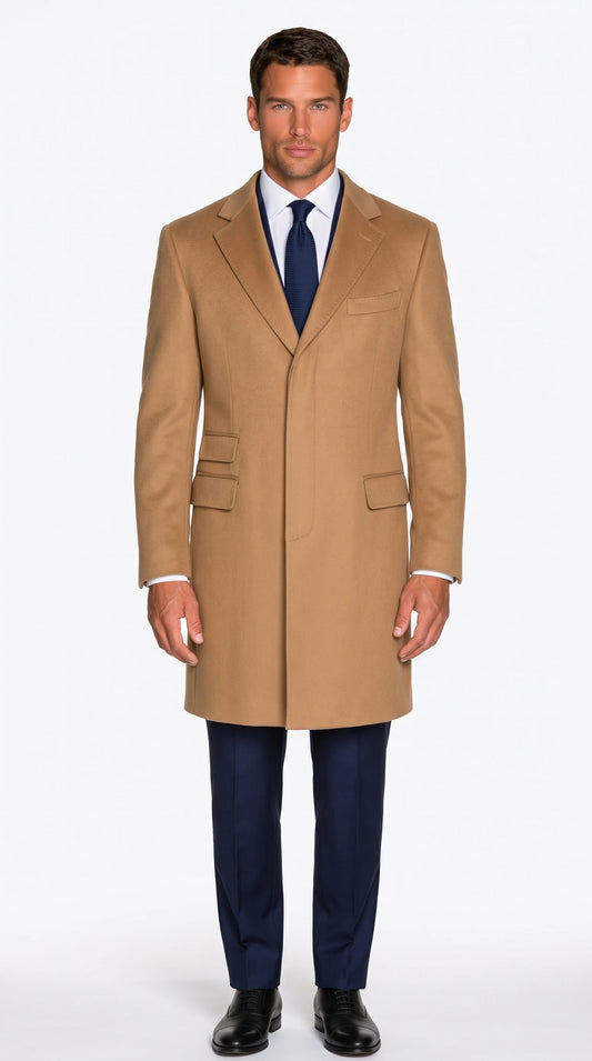 The Noir Kensington camel single-breasted overcoat by Christopher Noir