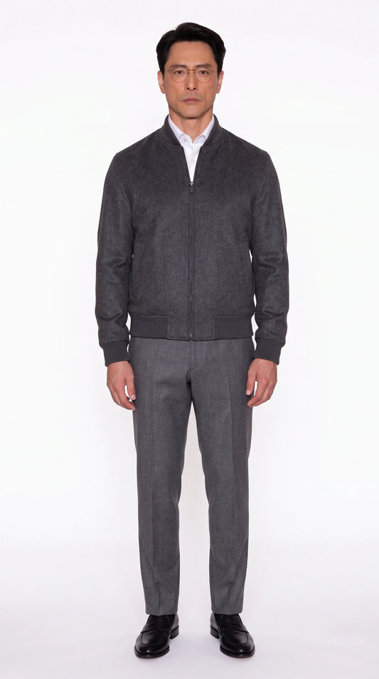 The Noir Bloomsbury charcoal wool bomber jacket by Christopher Noir