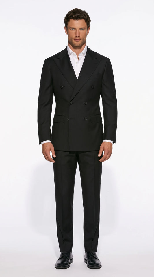 Christopher Noir double-breasted suit in black with exaggerated wide peak lapels