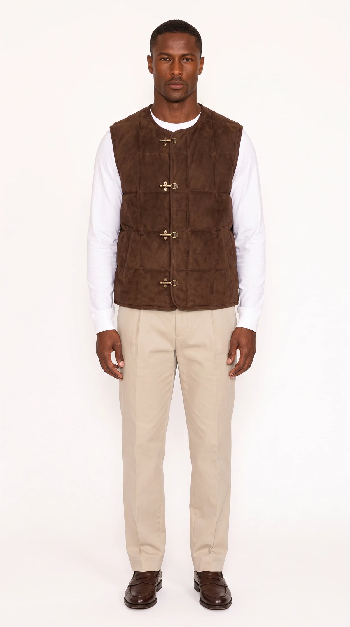 The Noir Harris chocolate puffer gilet by Christopher Noir