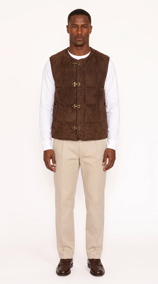 The Noir Harris chocolate puffer gilet by Christopher Noir