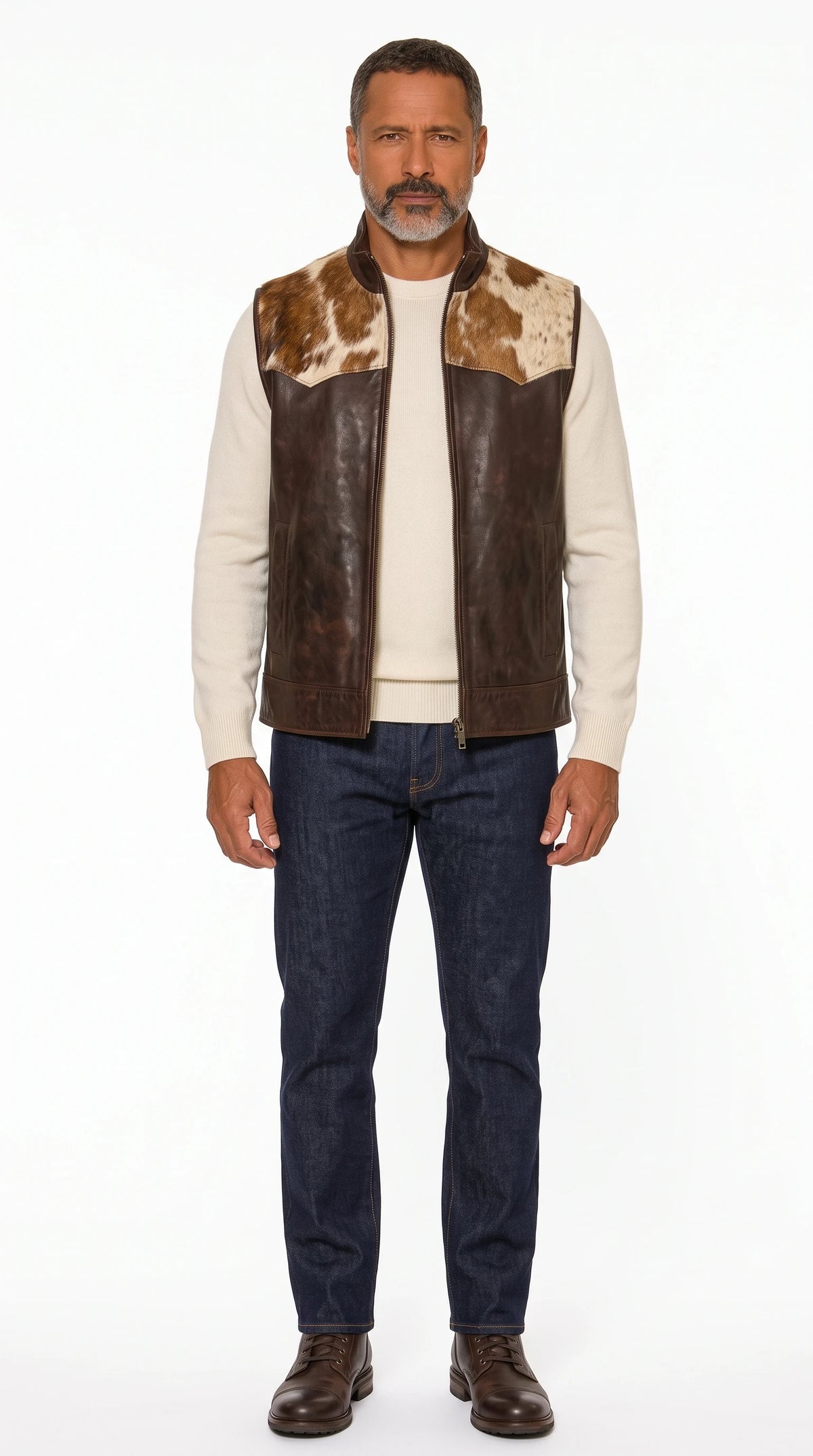 The Noir Lune brown cowhide leather gilet by Christopher Noir