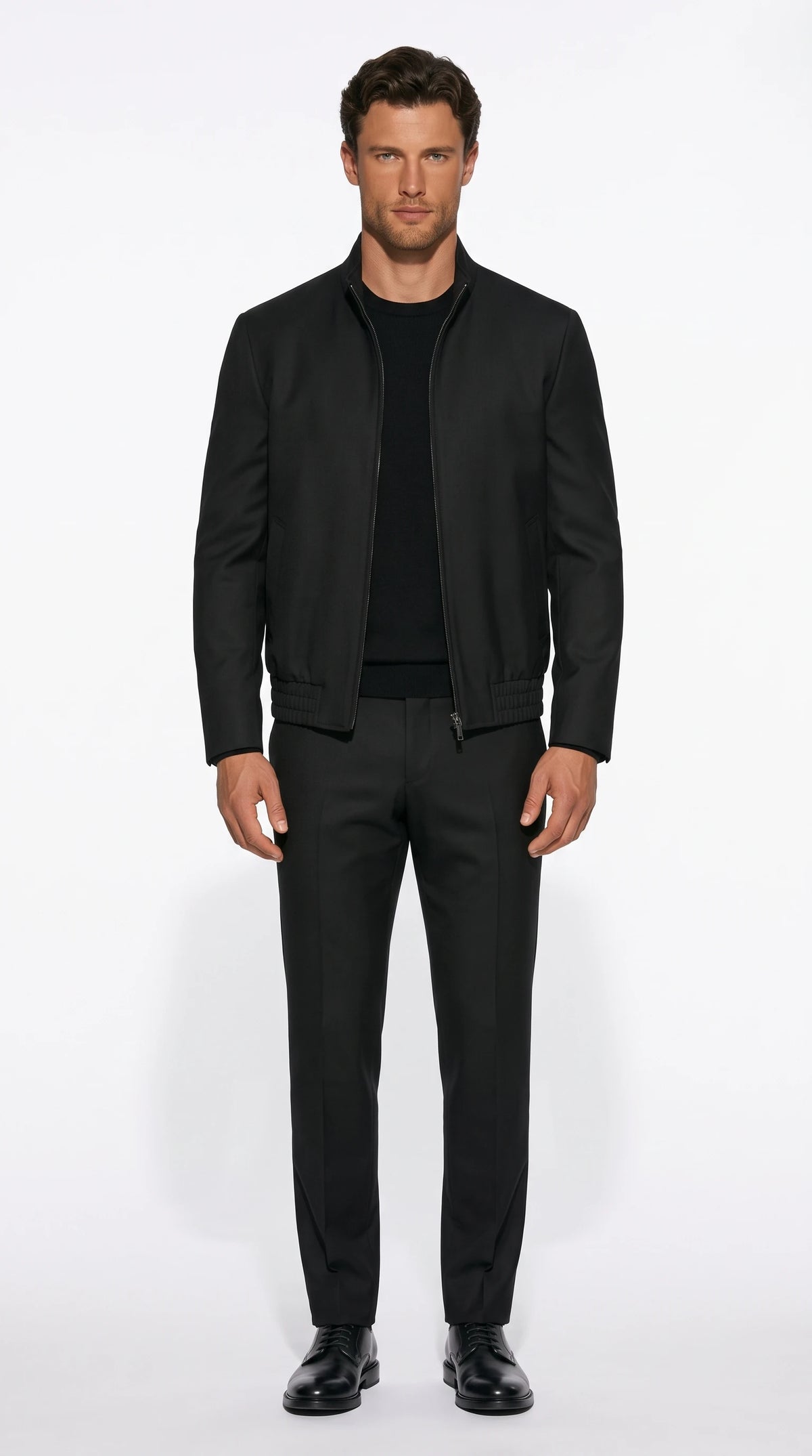 Christopher Noir Blouson Suit Hybrid in black with a zip-front blouson and tailored trousers