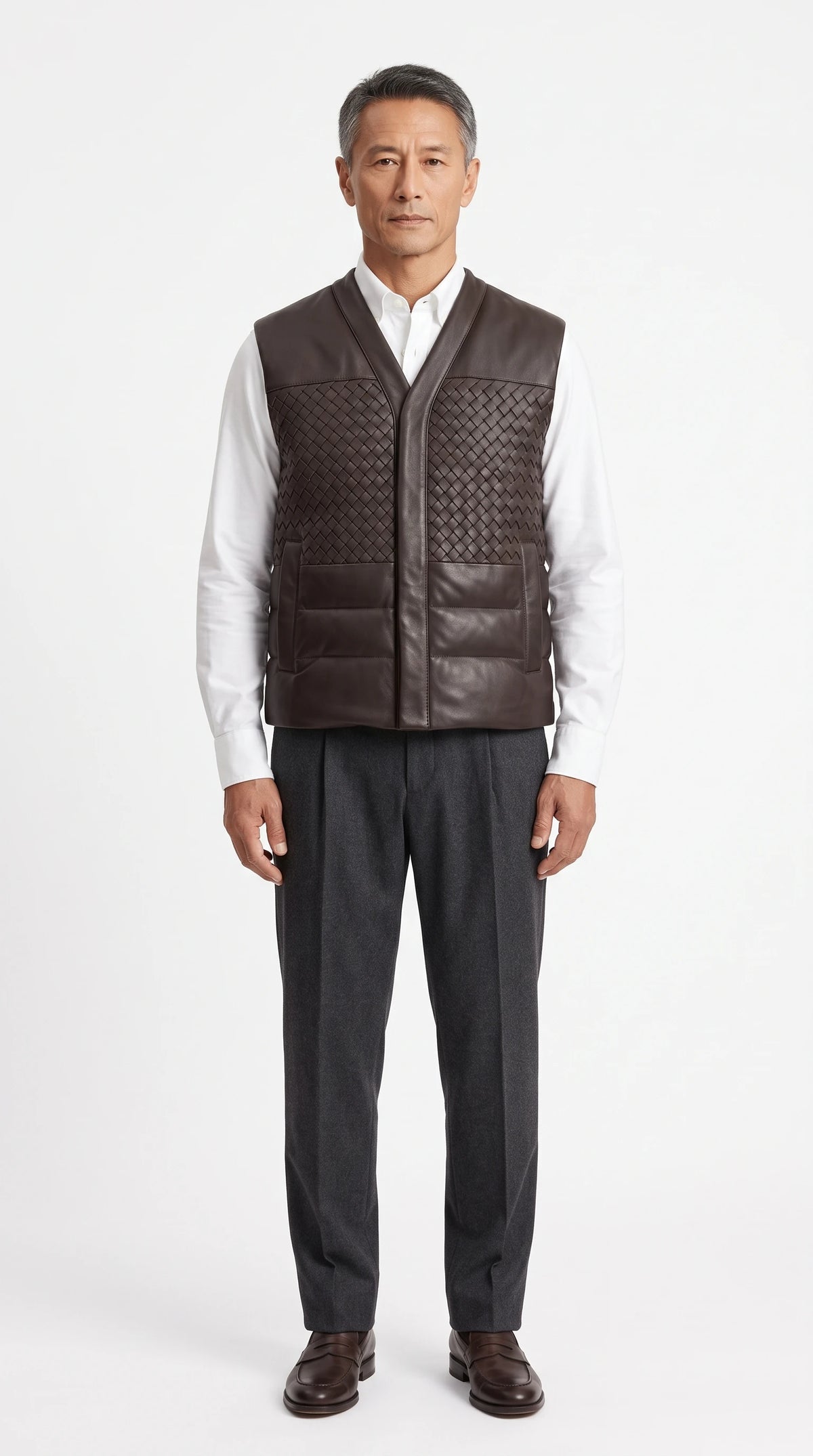 The Noir Jura espresso puffer gilet by Christopher Noir