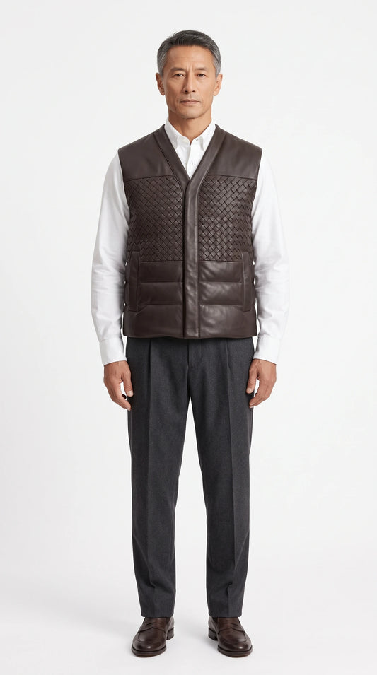 The Noir Jura espresso puffer gilet by Christopher Noir