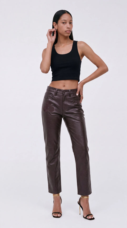 The Noir Femme — Spiral-Embroidered Leather Slim Jeans (Unisex)