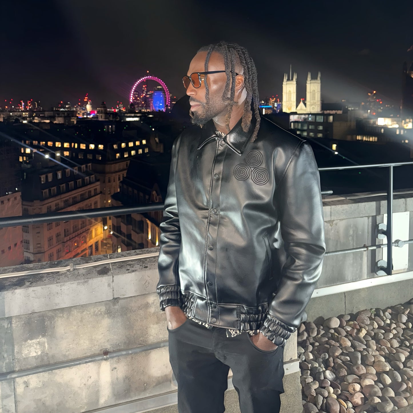 CNOIR Leather Varsity Bomber Jacket (Unisex)