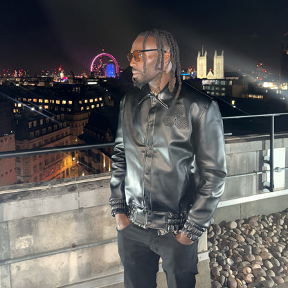 CNOIR Leather Varsity Bomber Jacket (Unisex)